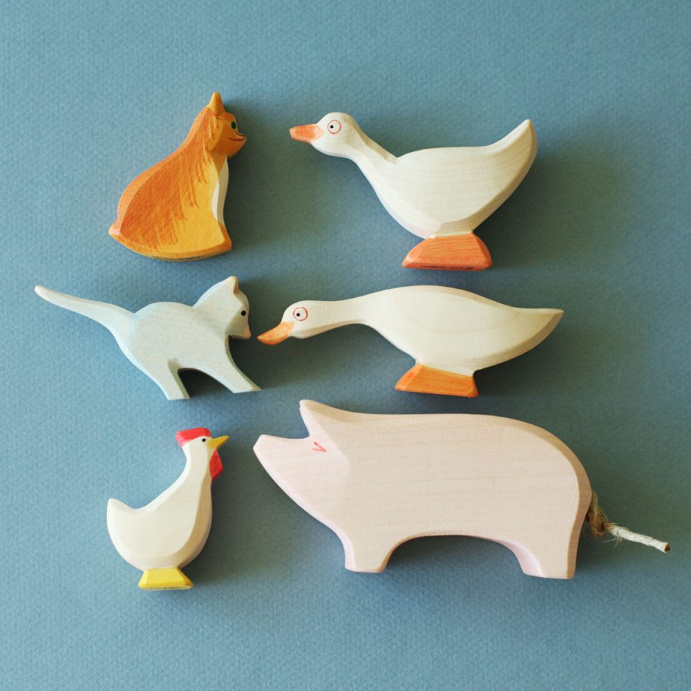 Wooden Toys - Cat, Hen, Goose, Pig