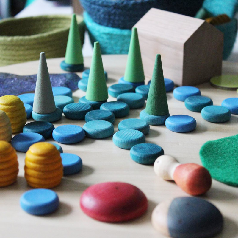 Wood Mandala Coins 36 pcs (Blues)