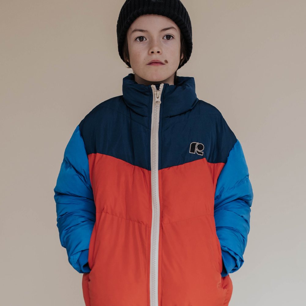 Puffer Coat - Red Blue Block