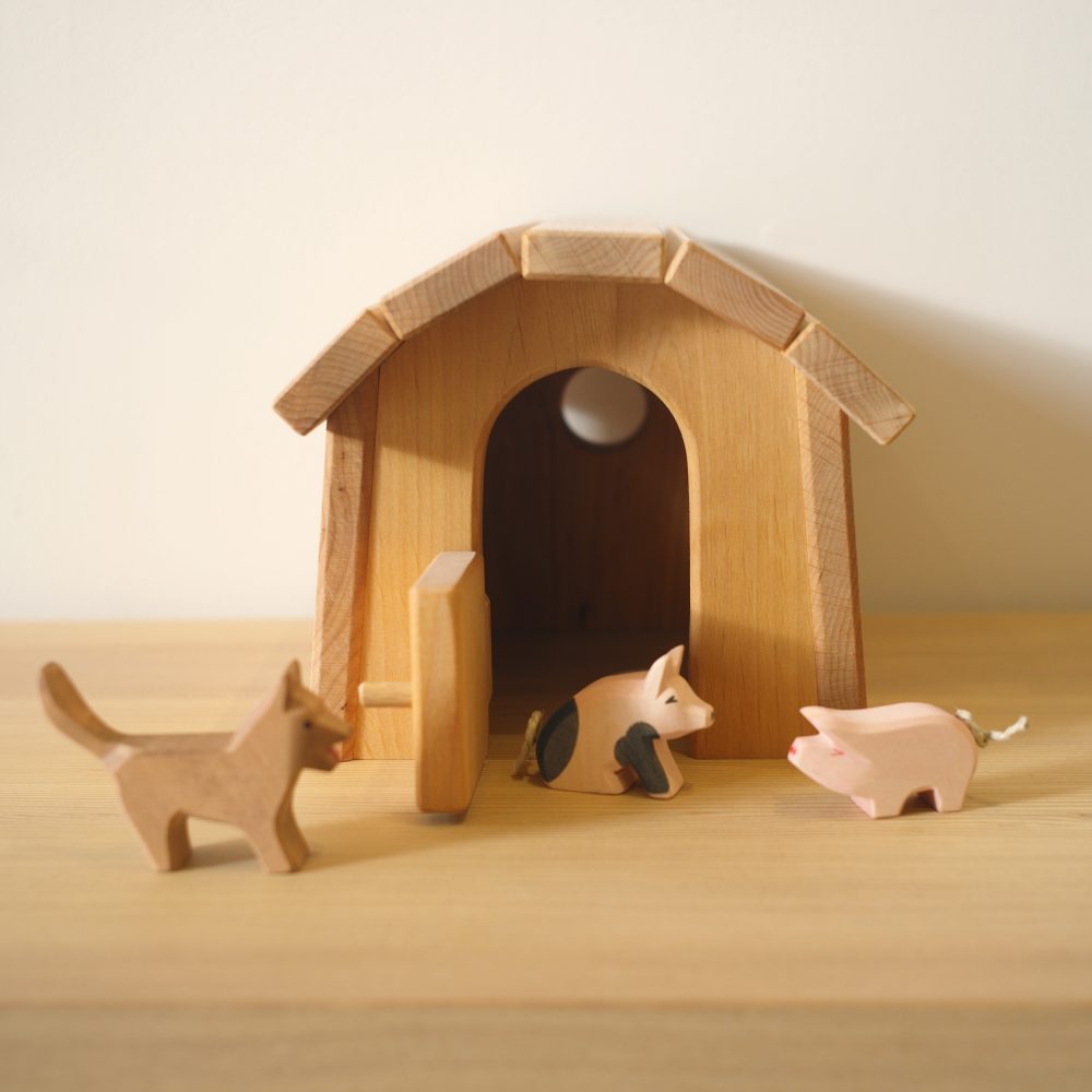 Wooden Toys – Cabin, Horse, Pig, Dog