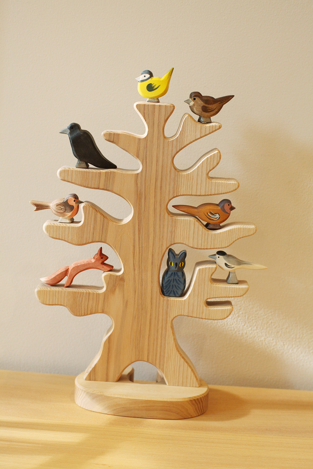 Wooden Bird Tree and Birds