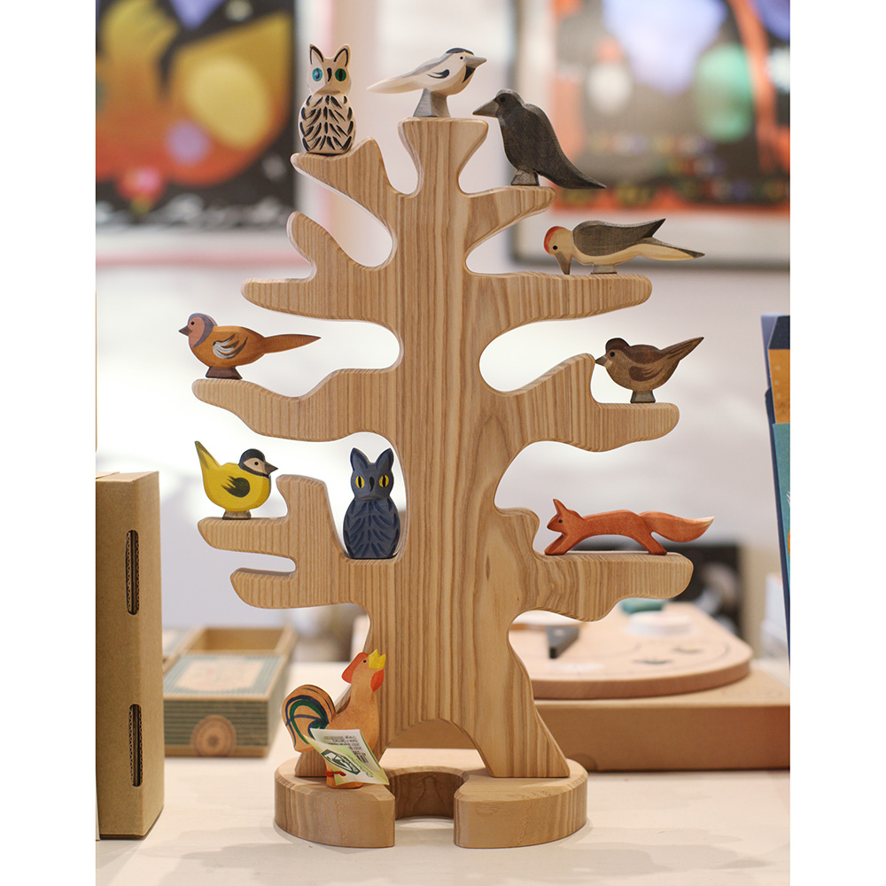 Wooden Bird Tree and Birds
