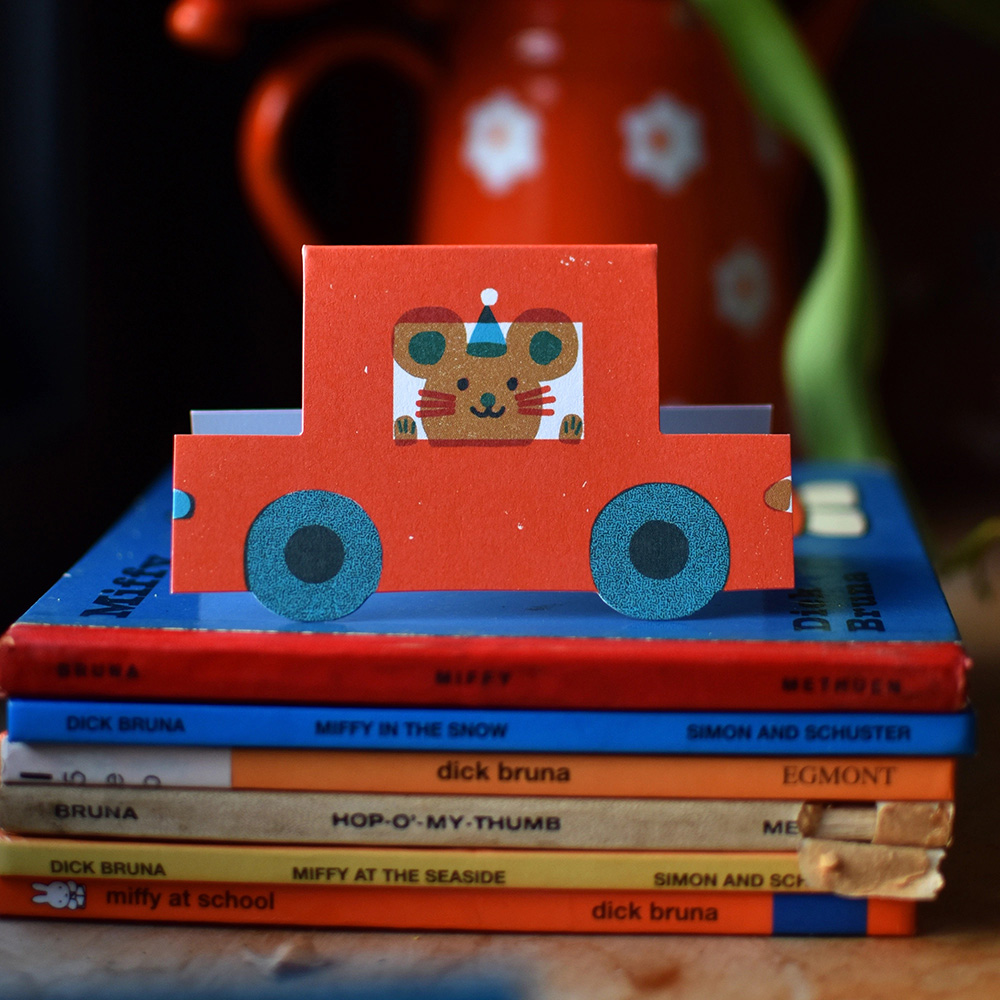Party Cat Little Red Car Die Cut Card