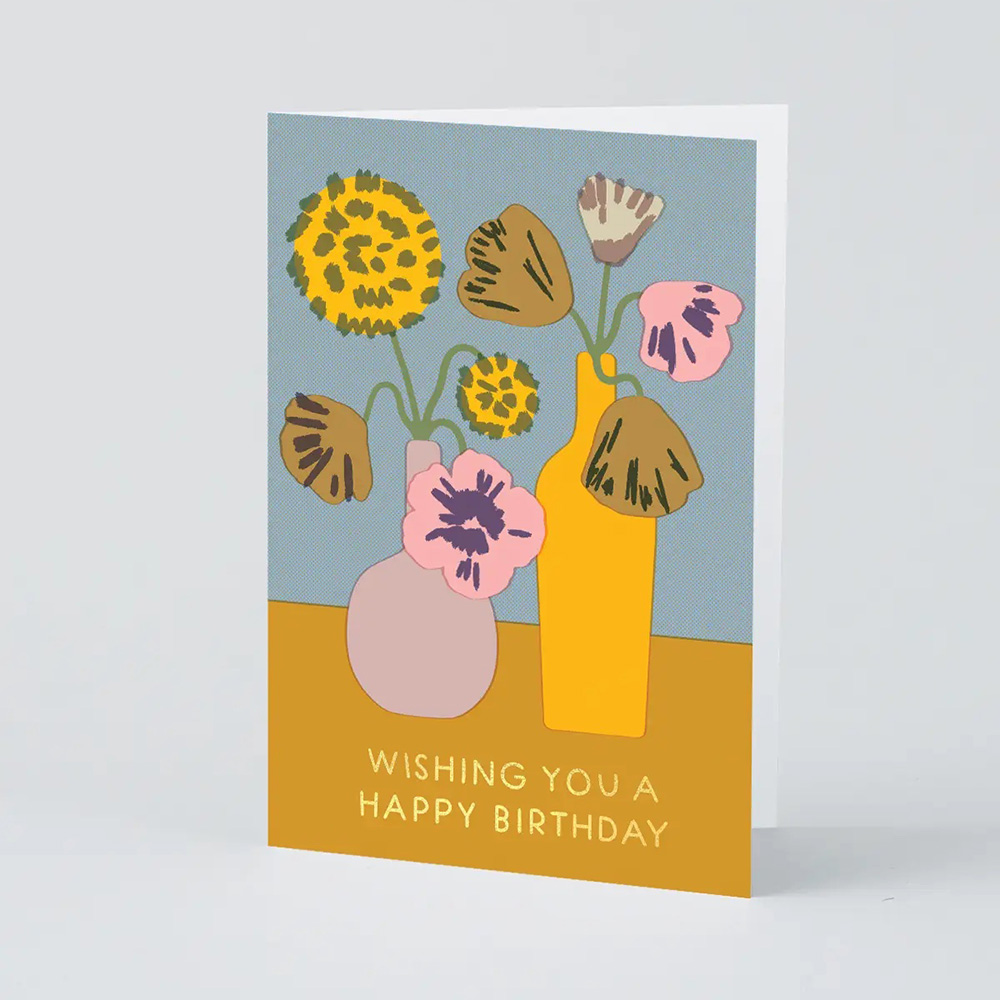 'Flowers in Vase' Foiled Greetings Card