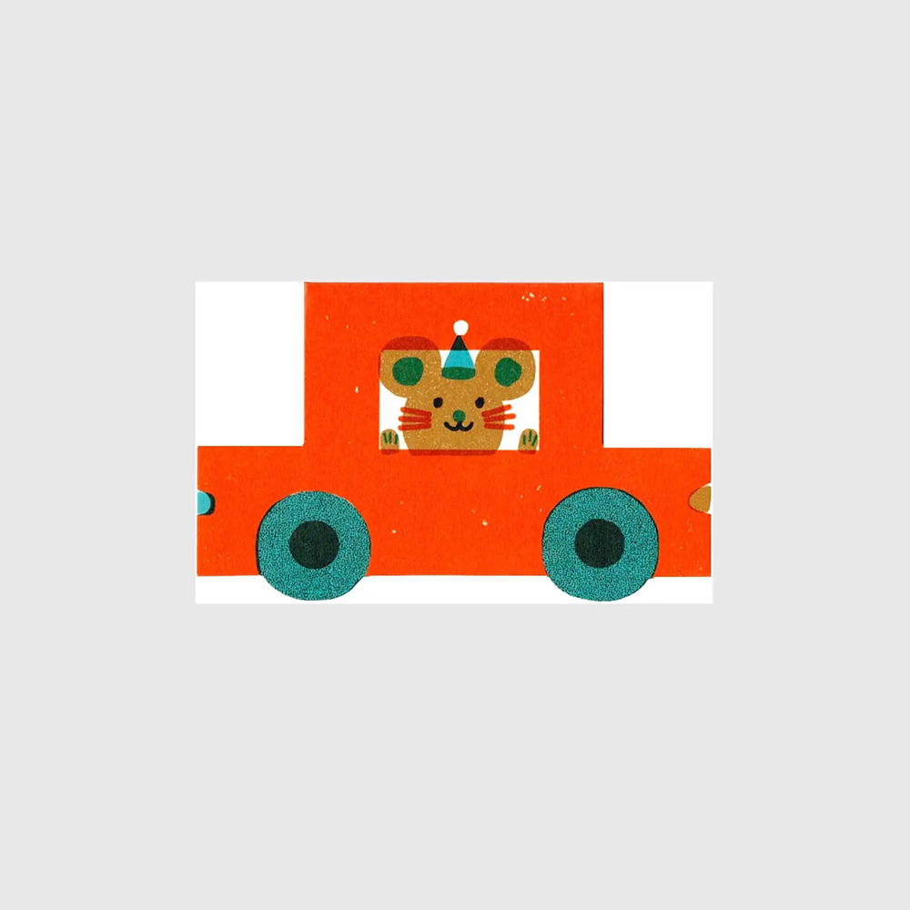 Party Cat Little Red Car Die Cut Card