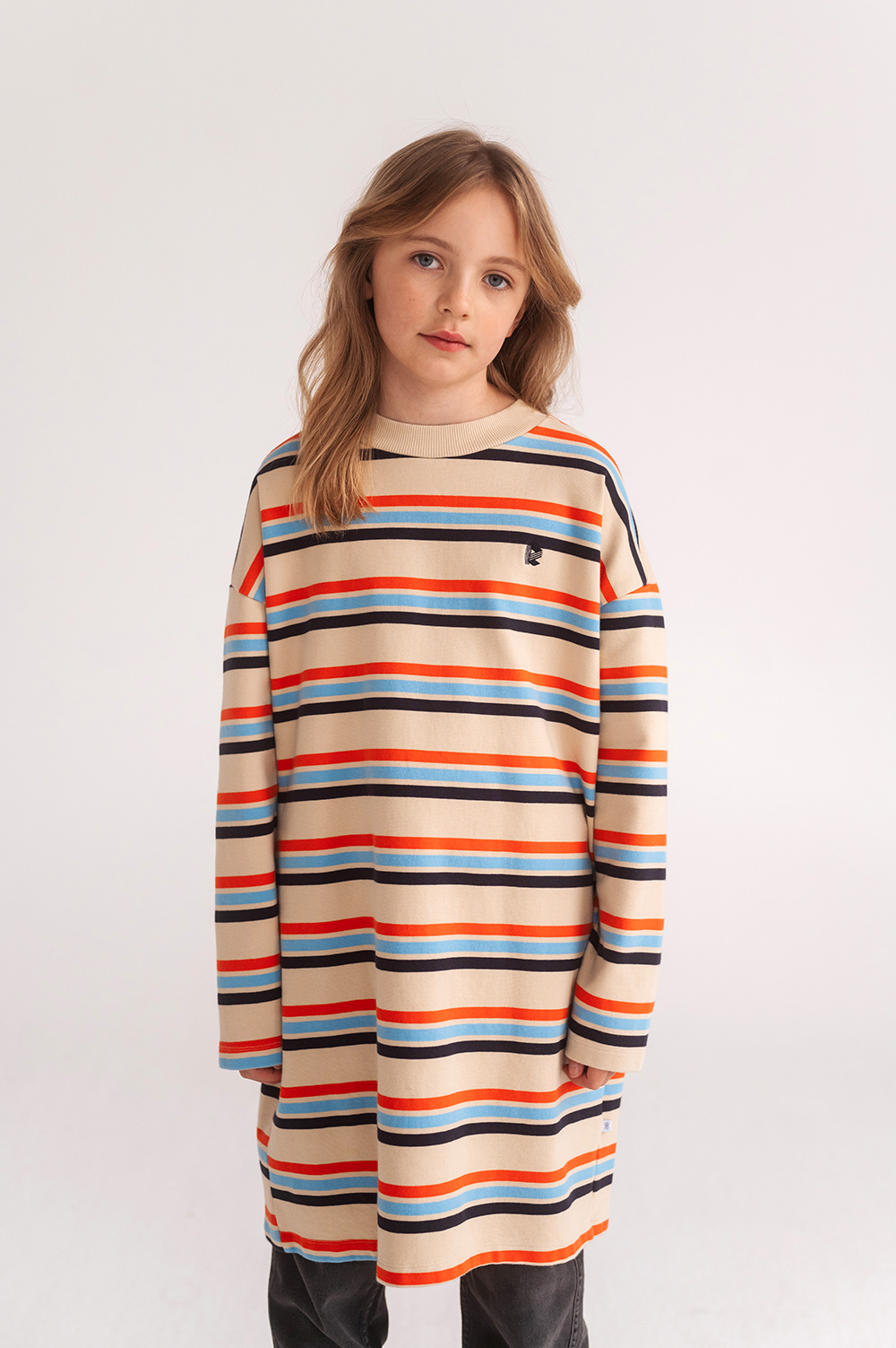 Oversized Boxy Sweat Dress - Multi Crème Brûlée Stripe
