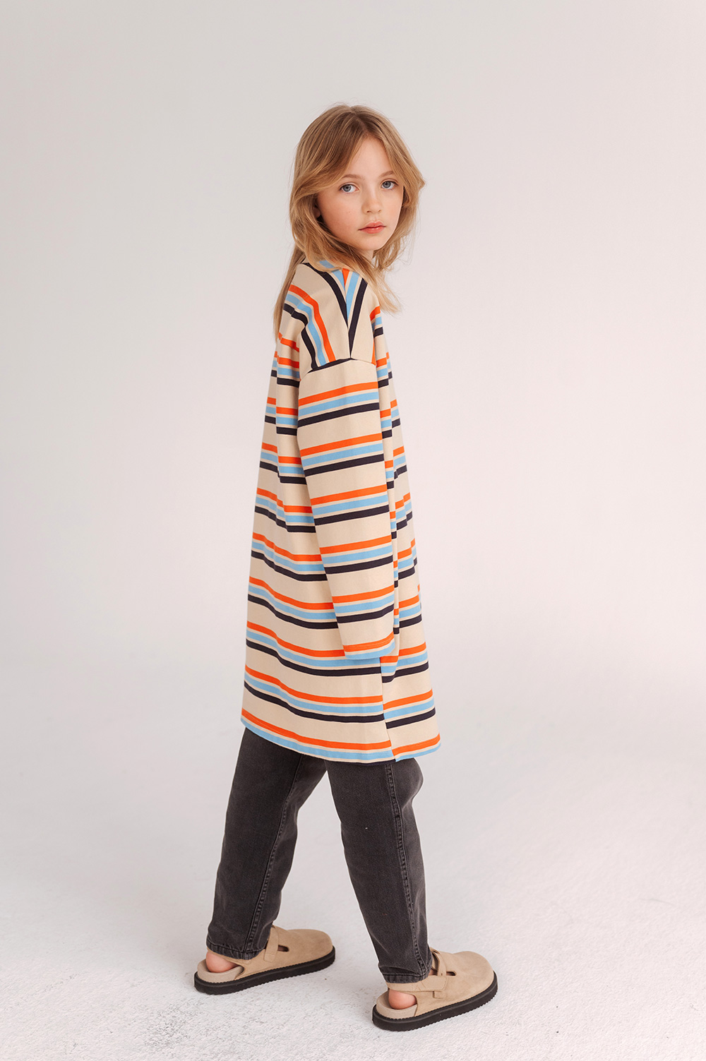 Oversized Boxy Sweat Dress - Multi Crème Brûlée Stripe