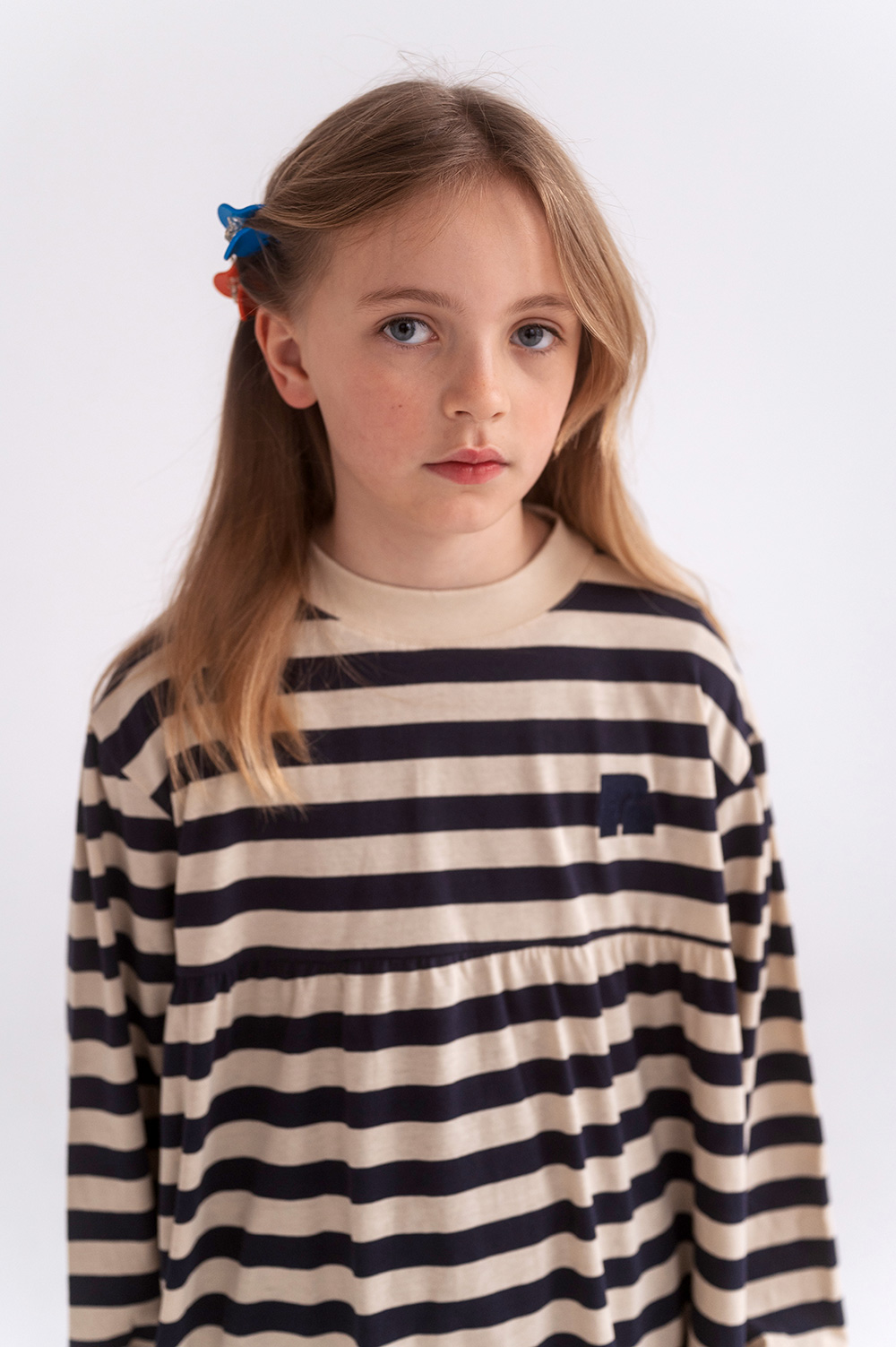 Fanned Out Dress - Dark Blue Fine Stripe