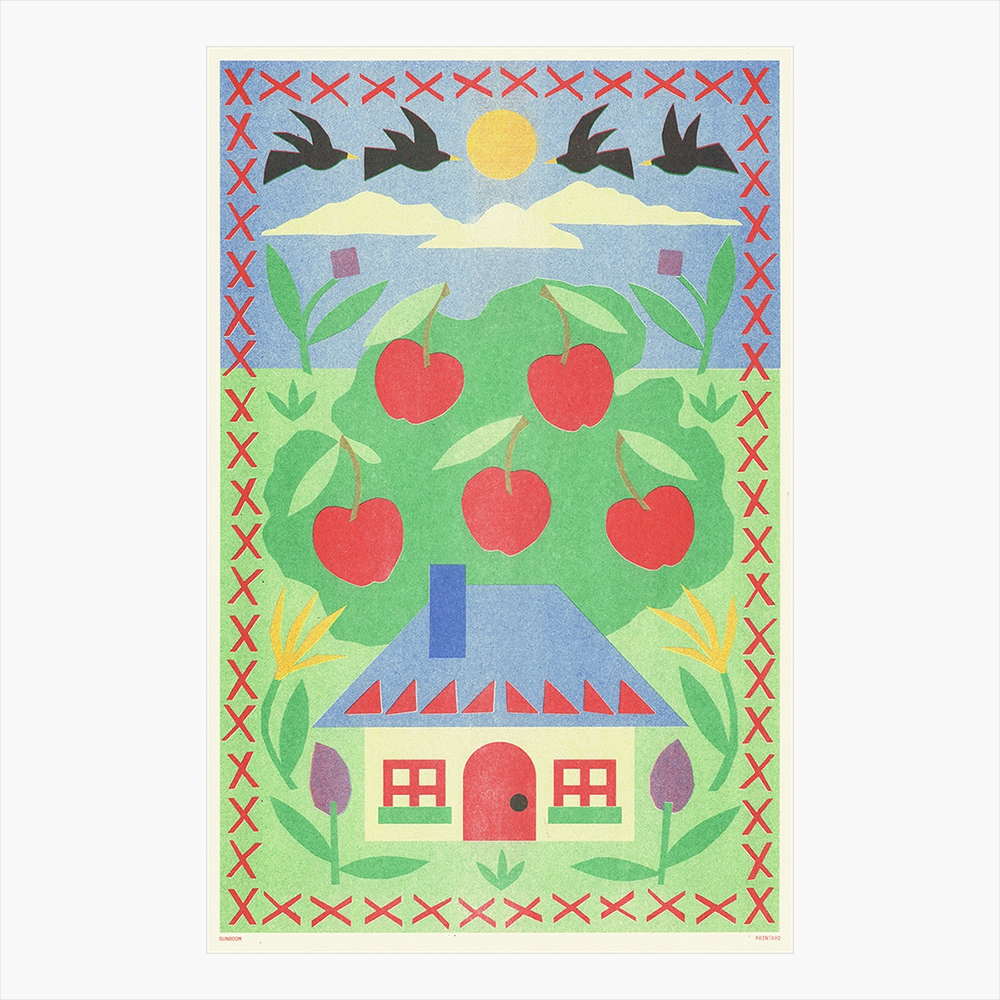 Framed Cottage Risograph Print