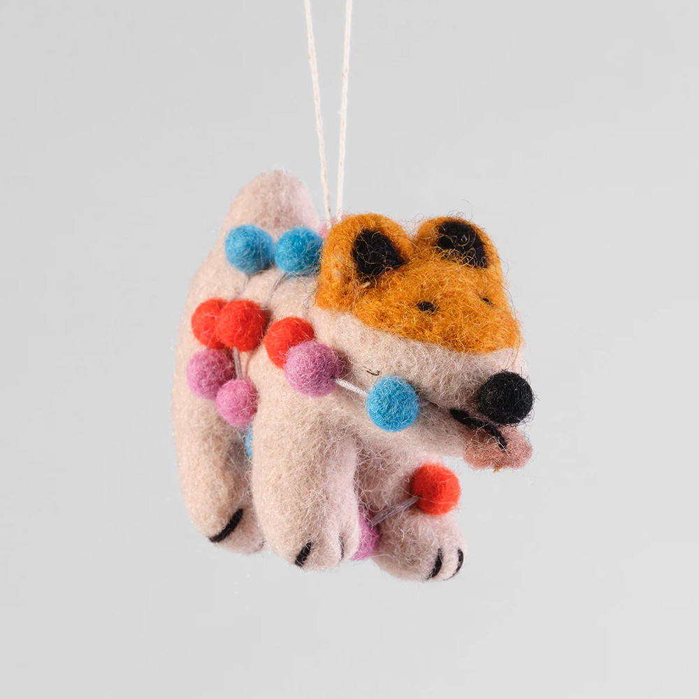 Hanging Felt Ornament - Willa Dog with Baubles