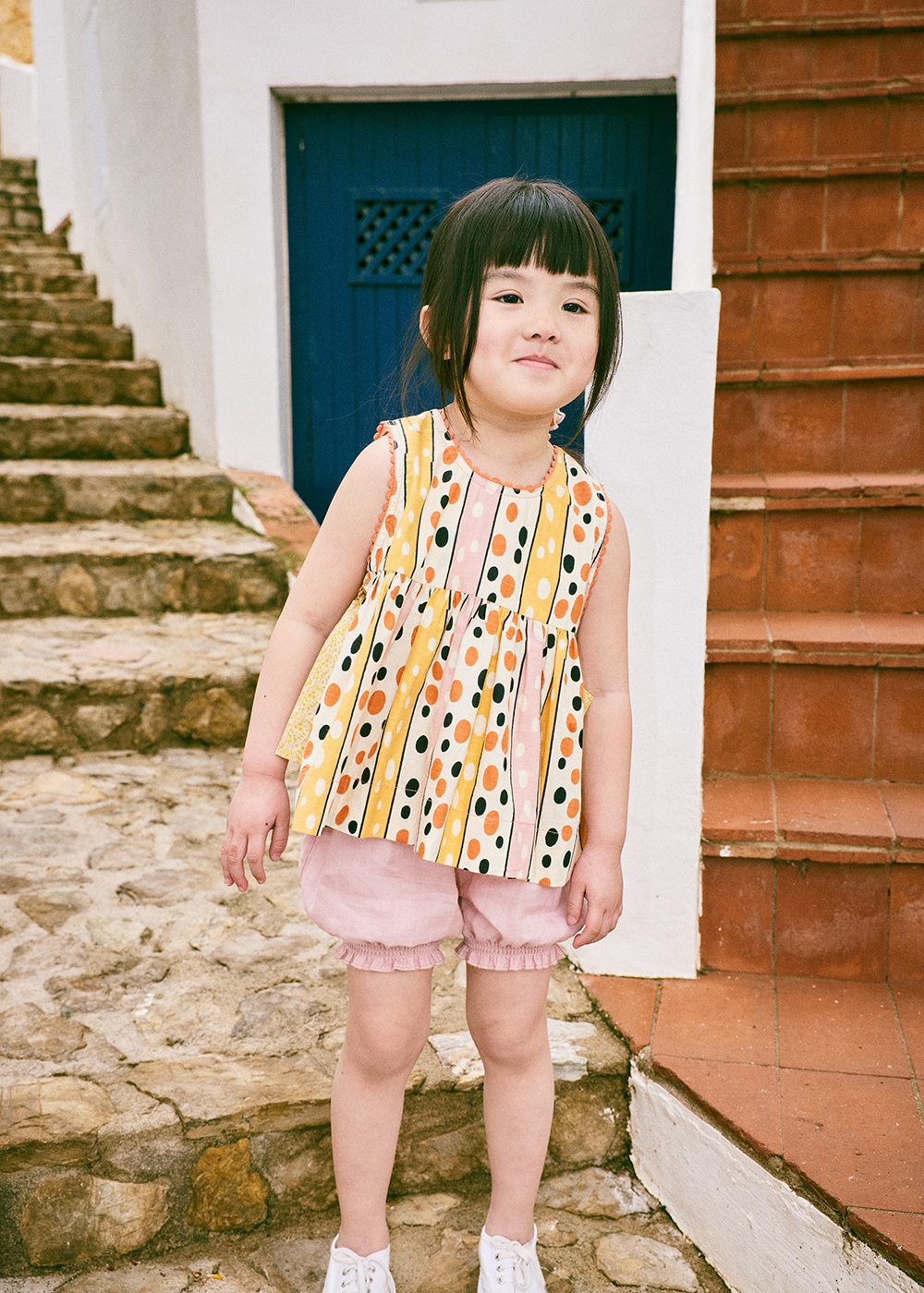 Lottie Top - Frangipani Polka-Stripe