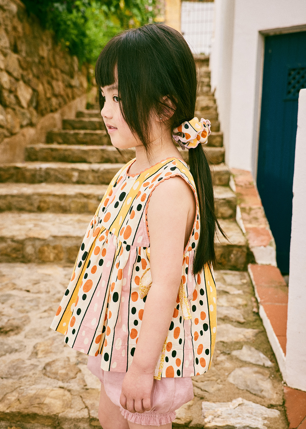 Lottie Top - Frangipani Polka-Stripe