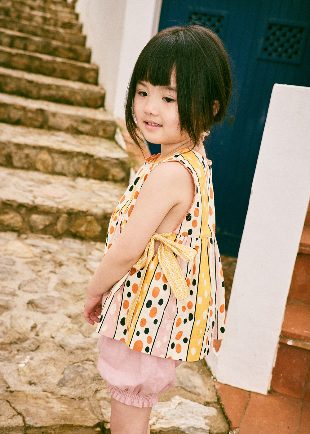Lottie Top - Frangipani Polka-Stripe