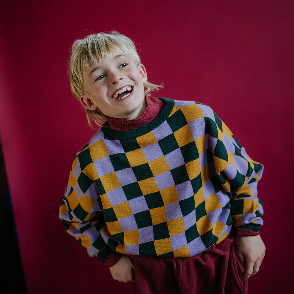Knit Slouchy Sweater - Multi Bb Check