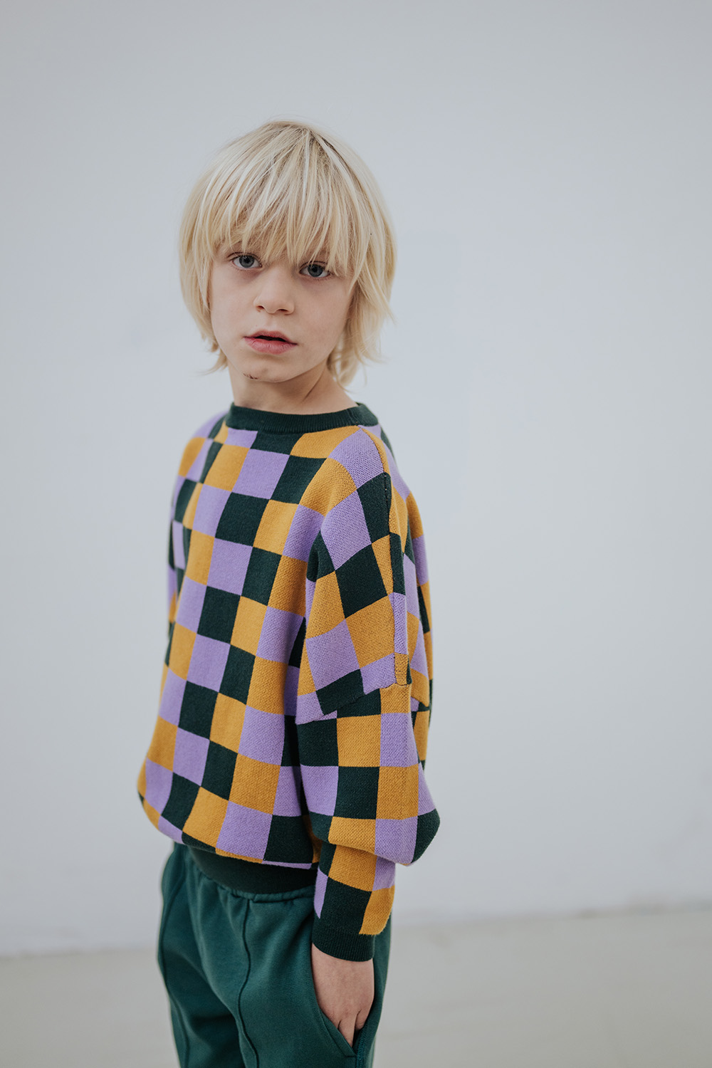 Knit Slouchy Sweater - Multi Bb Check