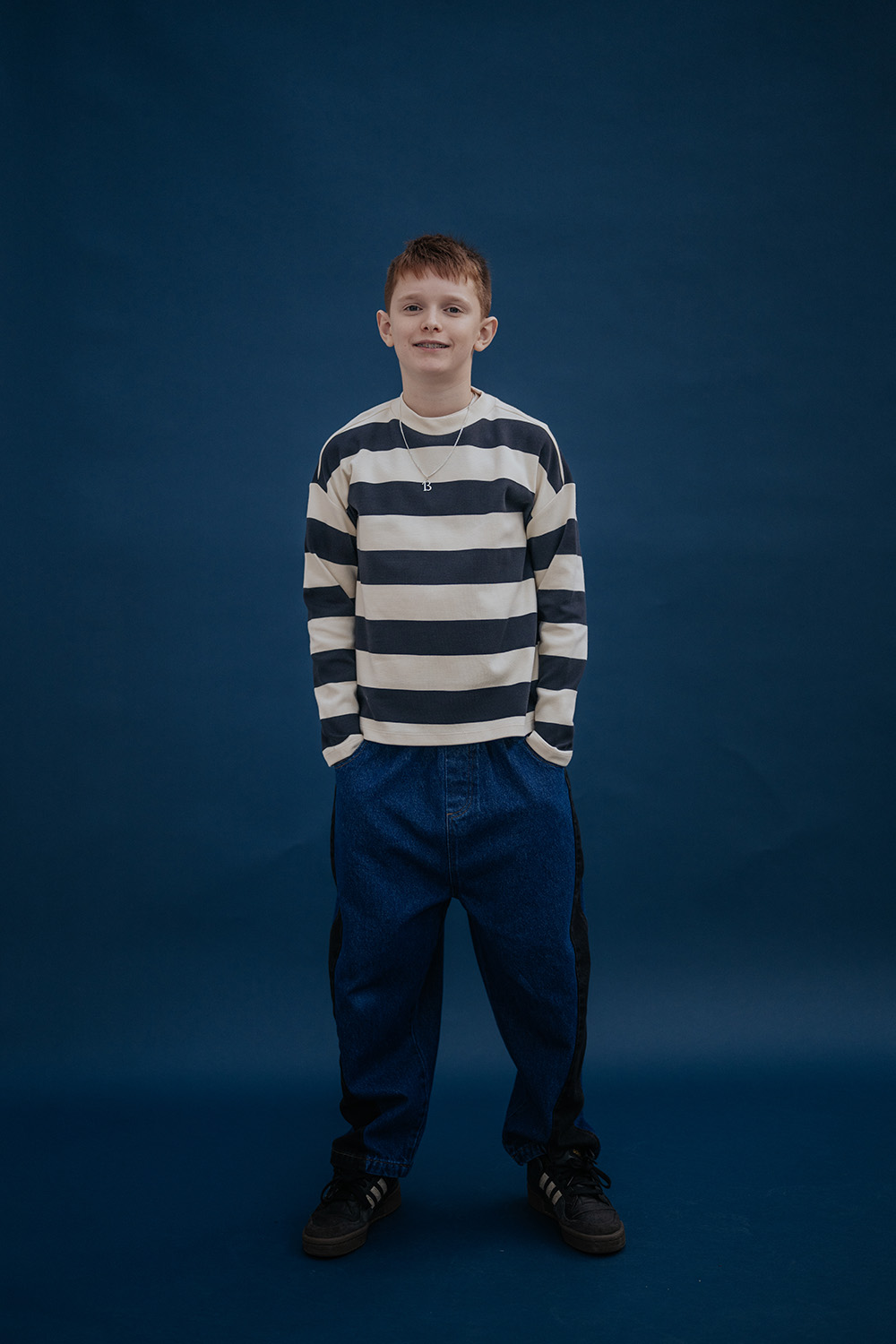 Oversized Boxy Sweater - Graphite Night Block Stripe