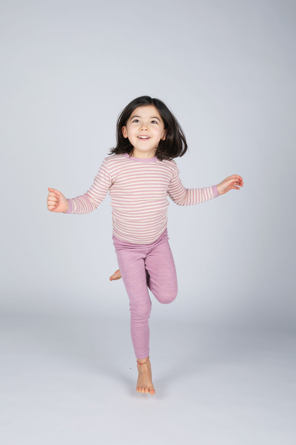 Kid Long Sleeve Wool Shirt - Rose Stripes