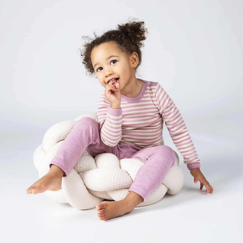 Long Sleeve Bodysuit Wool/Silk - Pink Stripes
