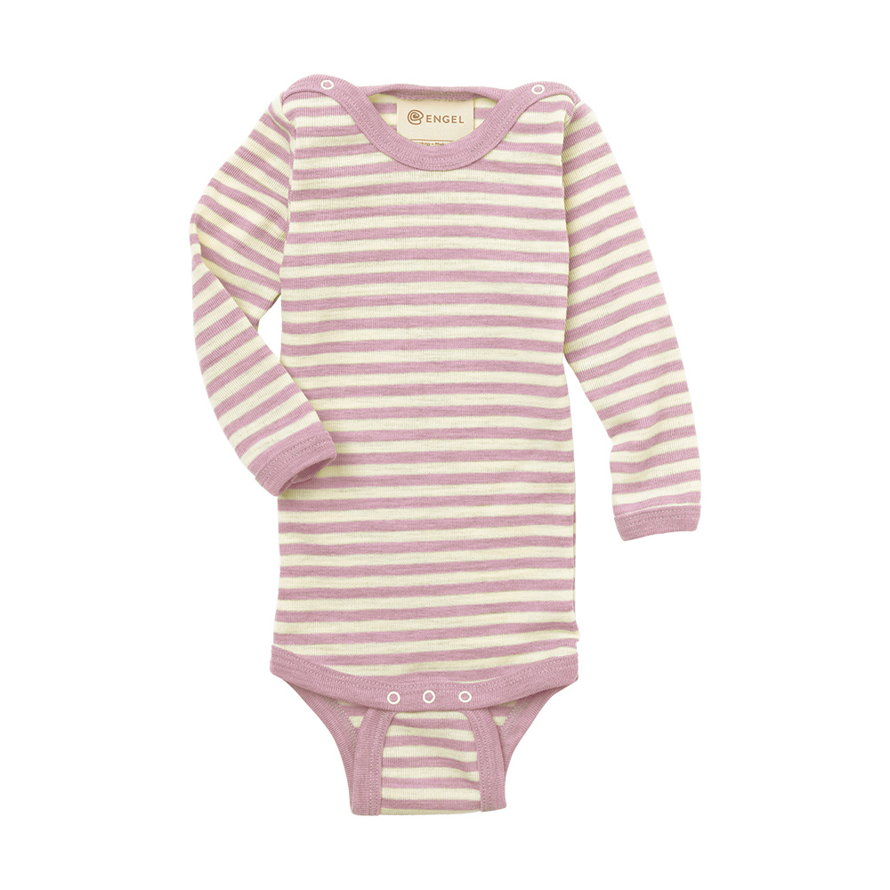 Long Sleeve Bodysuit Wool/Silk - Pink Stripes