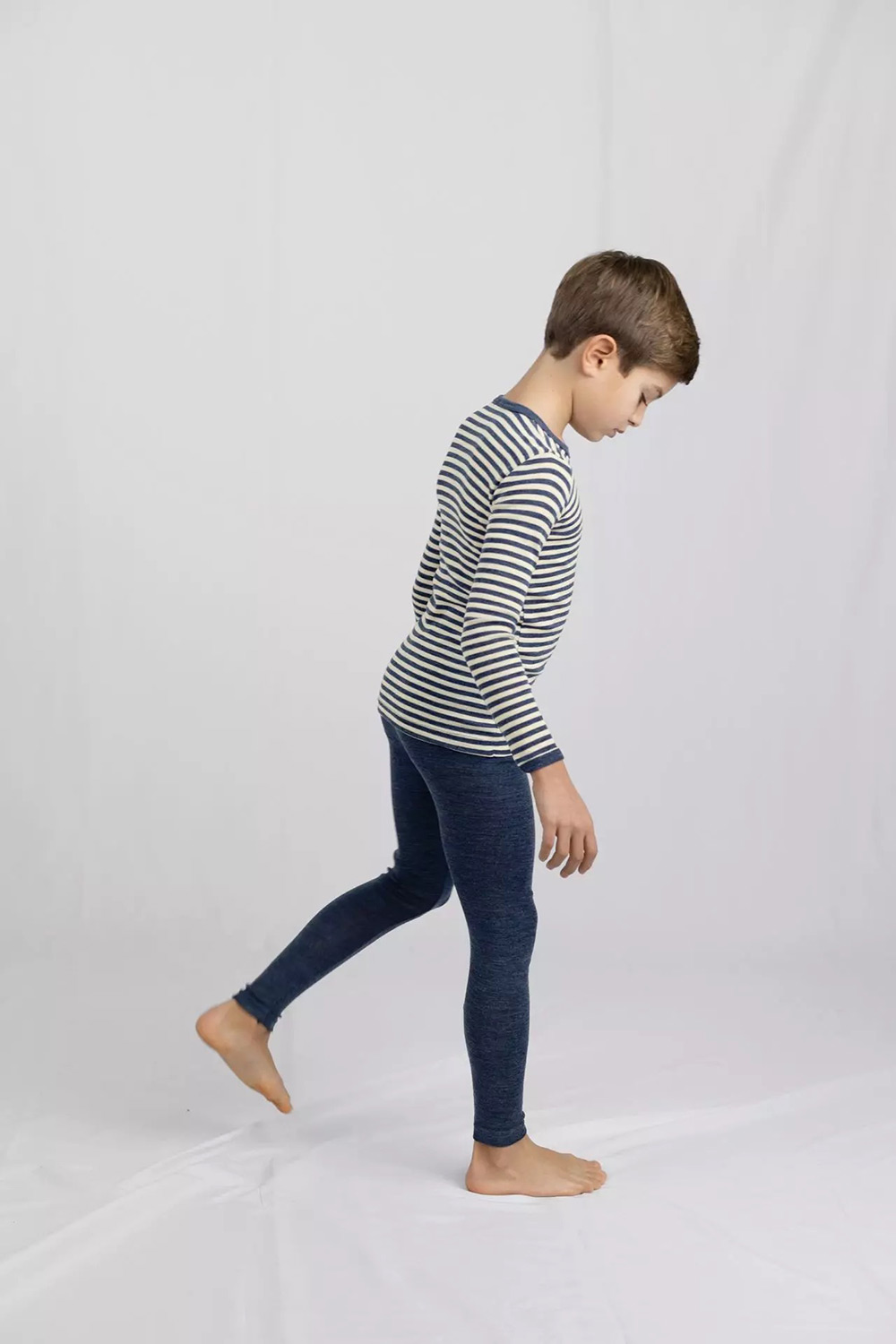 Kids Long Sleeve Wool Shirt - Blue Stripes