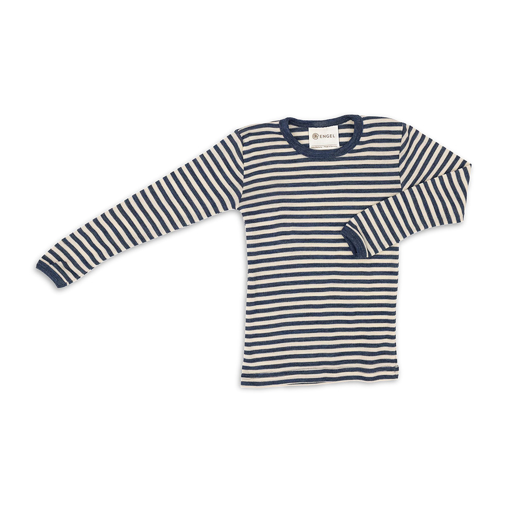 Kids Long Sleeve Wool Shirt - Blue Stripes
