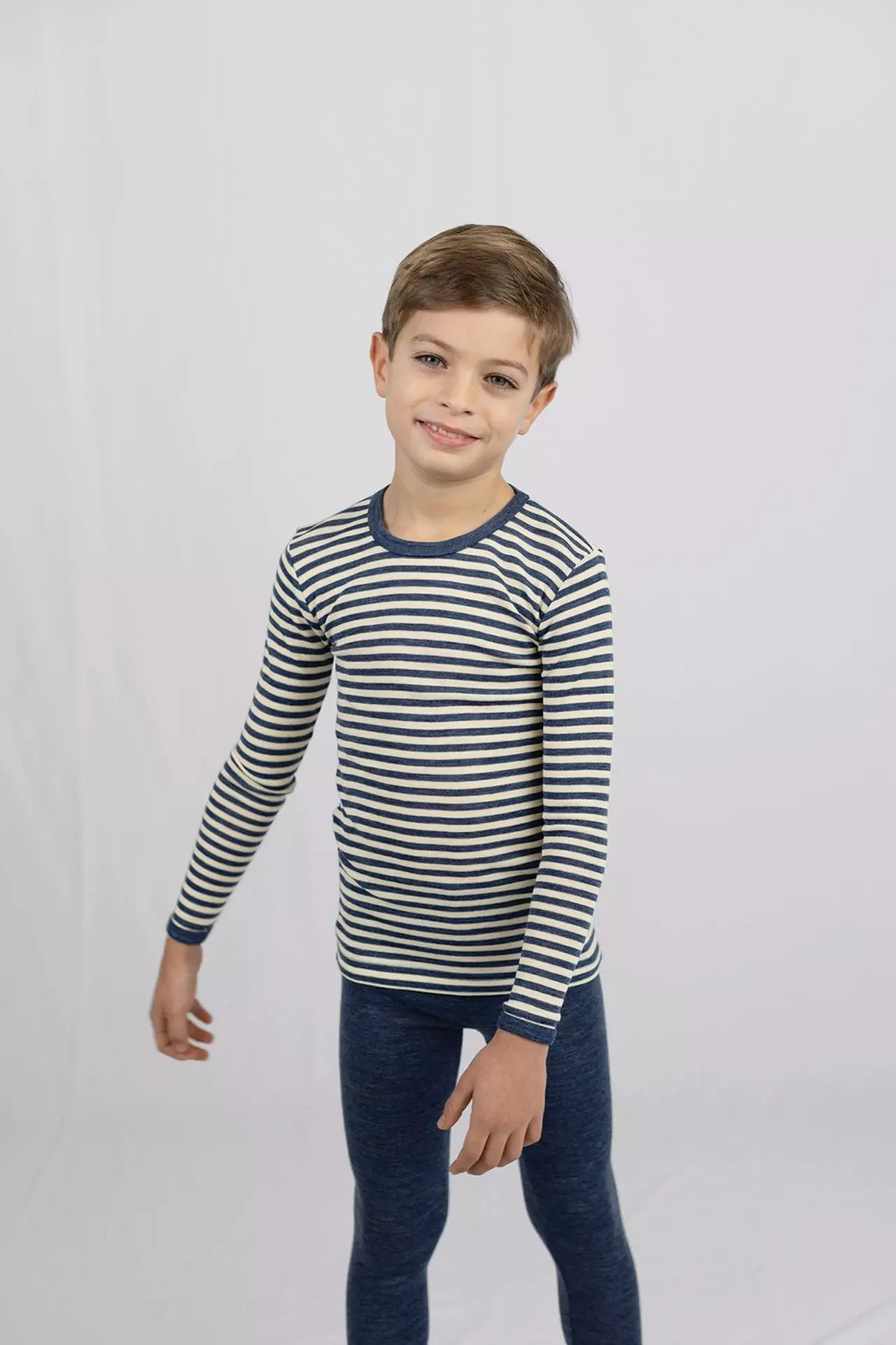 Kids Long Sleeve Wool Shirt - Blue Stripes