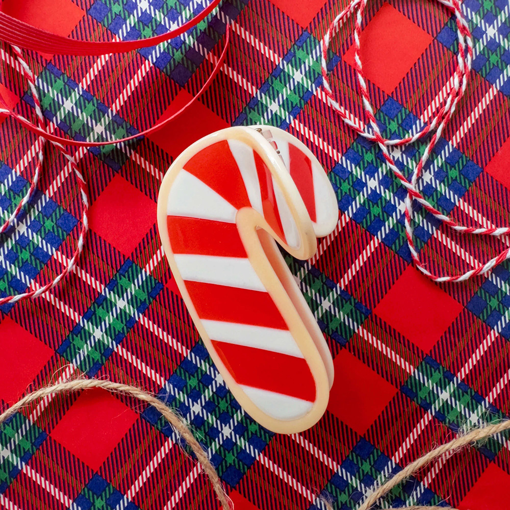 Midi Candy Cane Holiday Cookie Hair Claw Clip