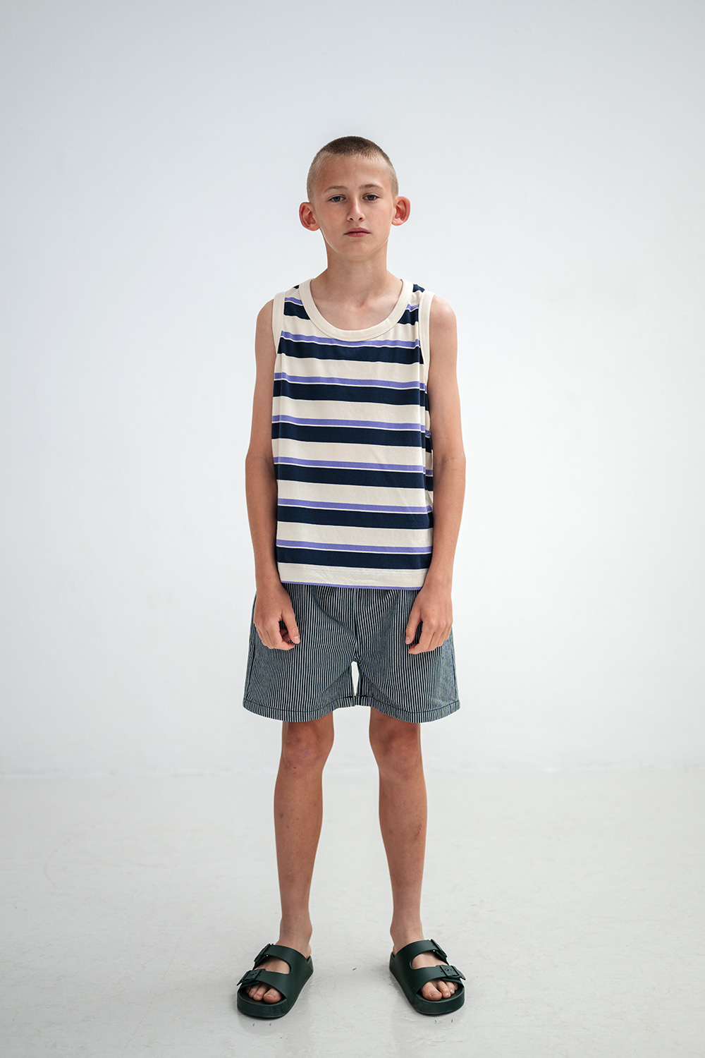 Singlet - Cream Teal Glacier Stripe