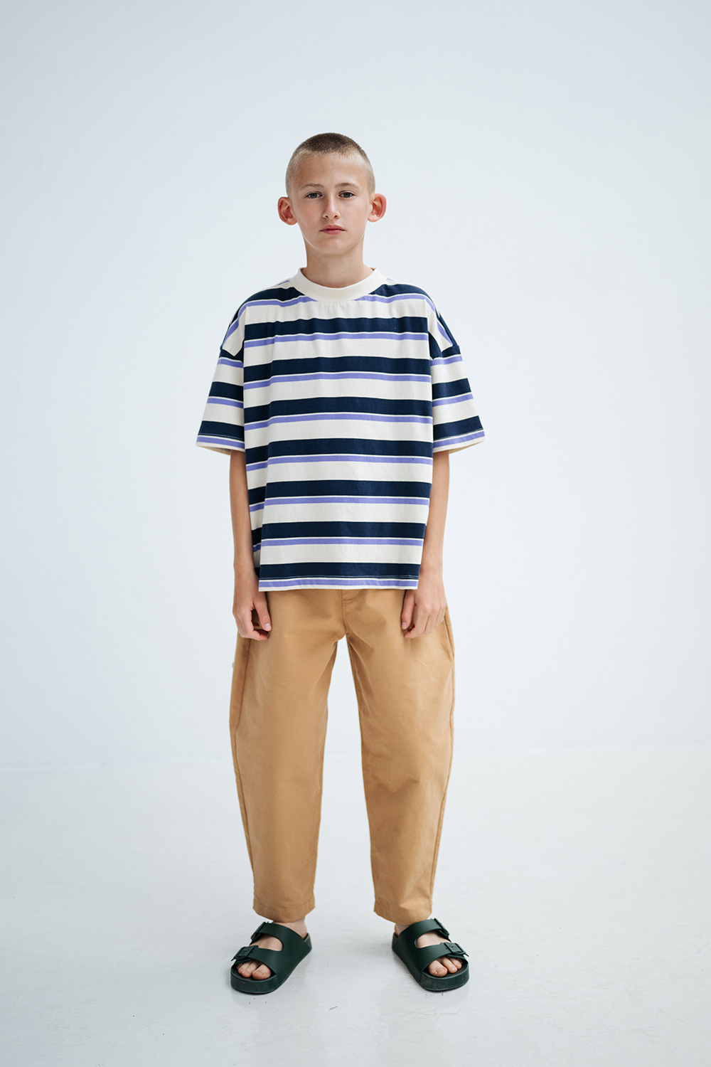 Boxy Tee - Cream Teal Glacier Stripe