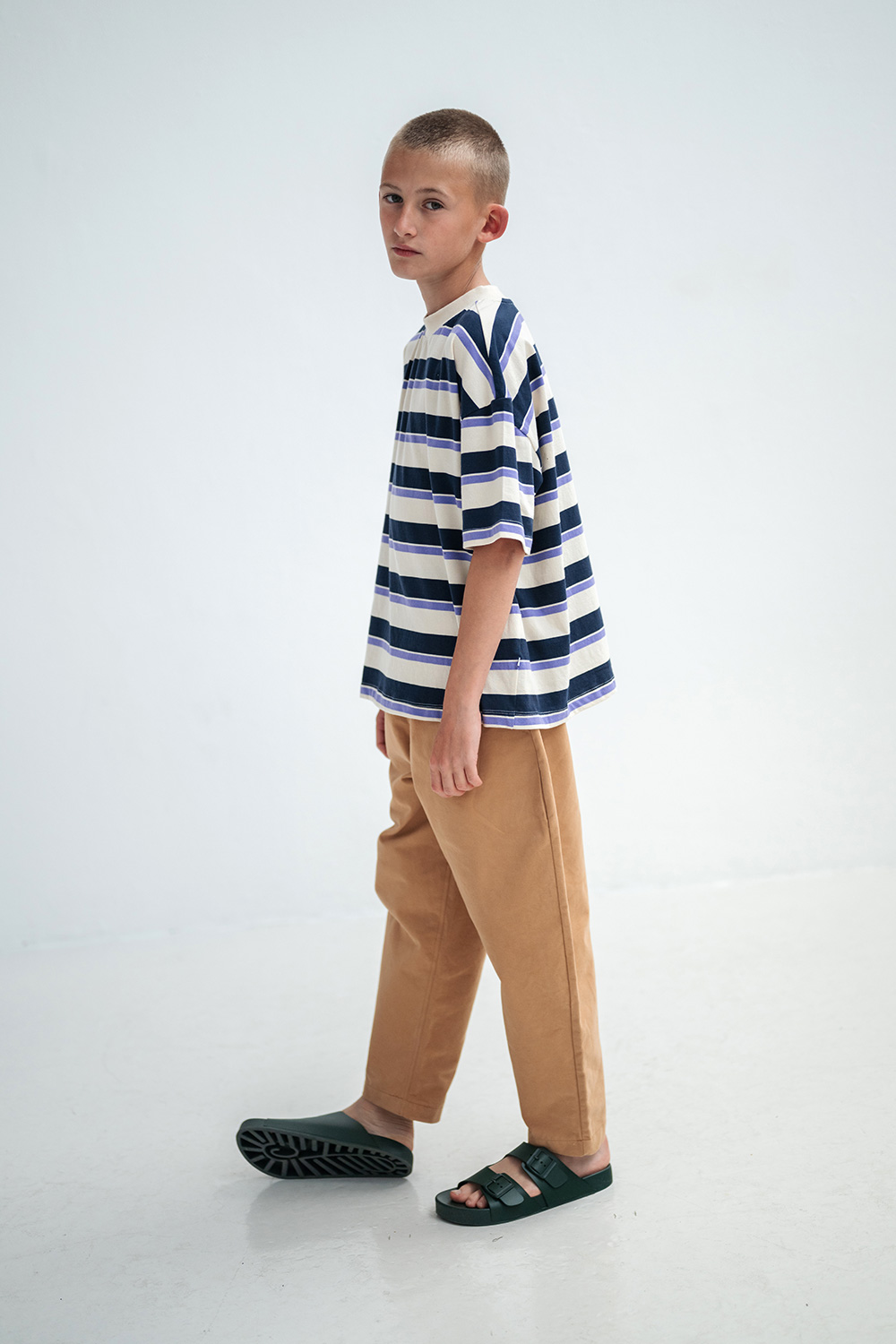 Boxy Tee - Cream Teal Glacier Stripe