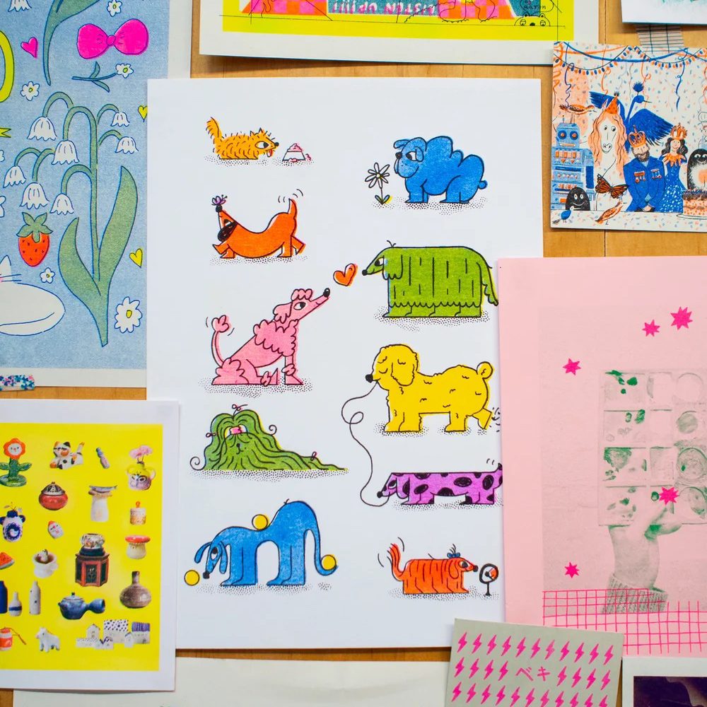 Framed Woofers Risograph Print
