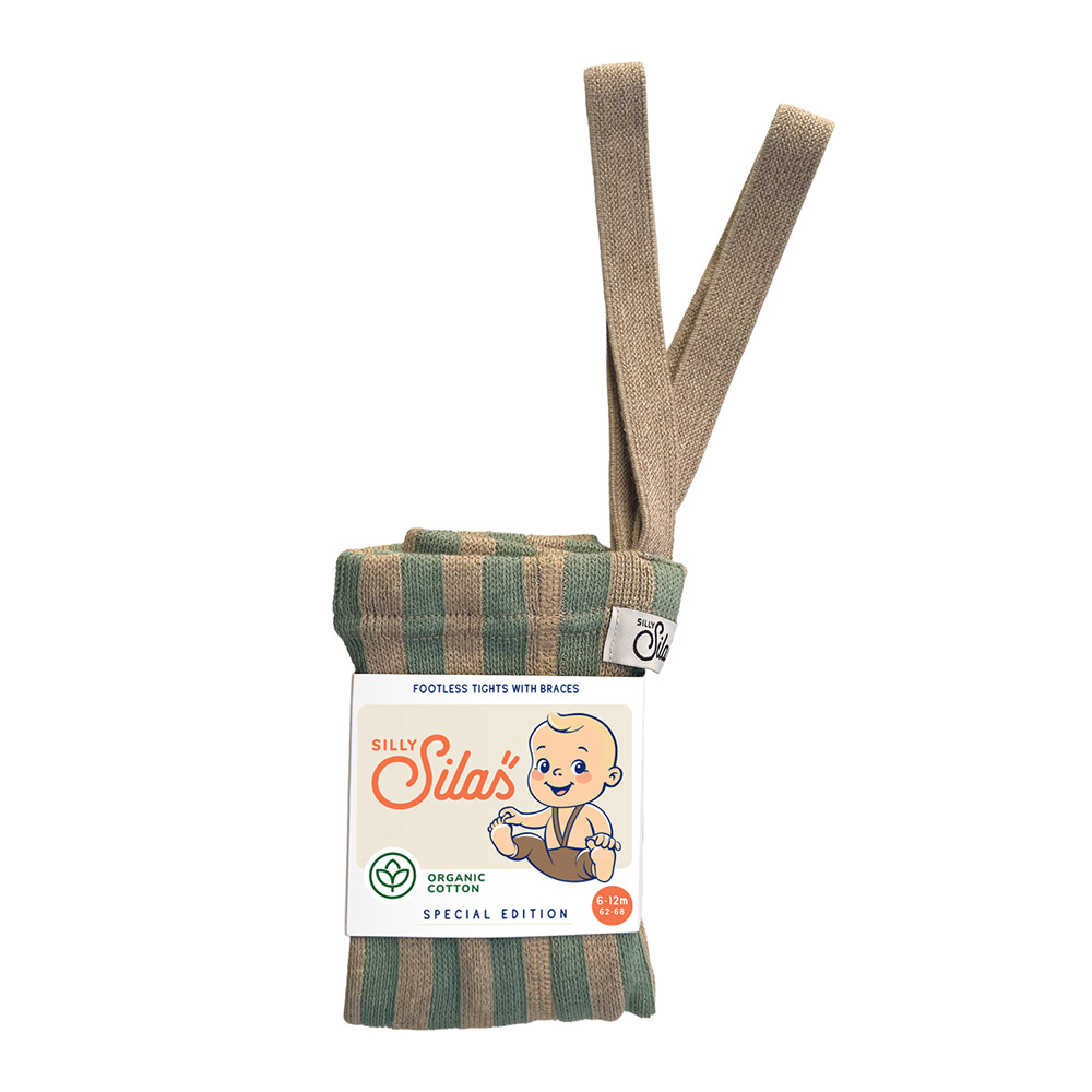 Silly Silas Footless Special Cotton Tights - Matcha x Peanut Striped