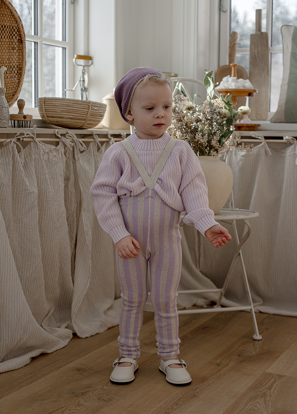 Silly Silas Footless Special Cotton Tights - Lavender x Cream Striped