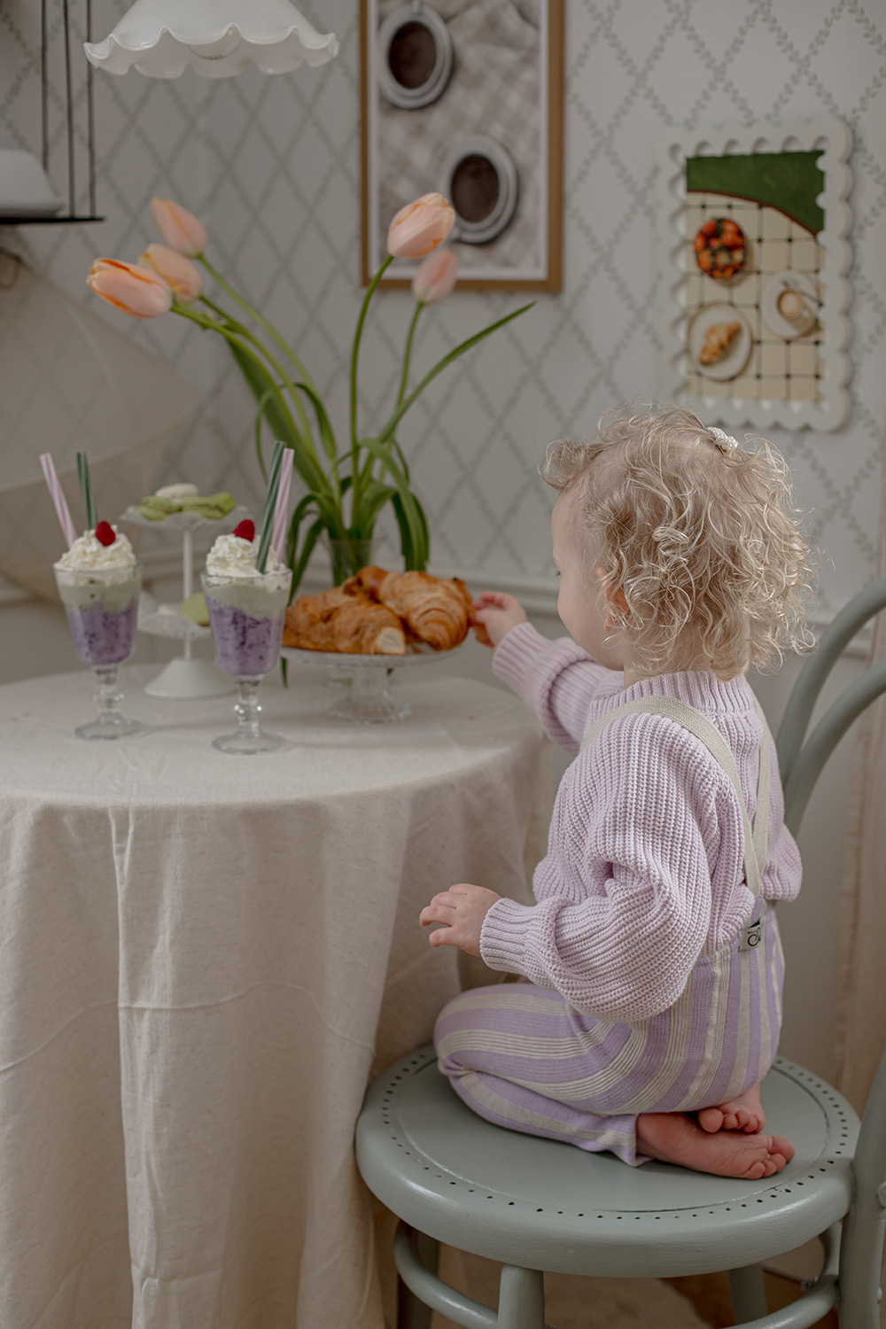 Silly Silas Footless Special Cotton Tights - Lavender x Cream Striped