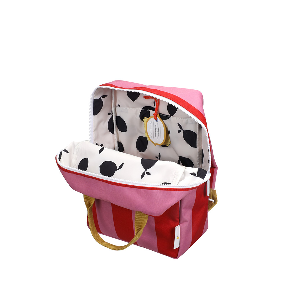 Sticky Lemon Stripe Backpack Medium - Red Apple + Rosebay Pink Stripes