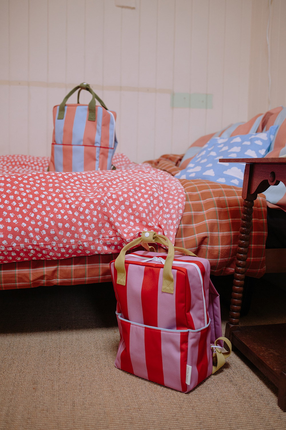 Sticky Lemon Stripe Backpack Medium - Red Apple + Rosebay Pink Stripes