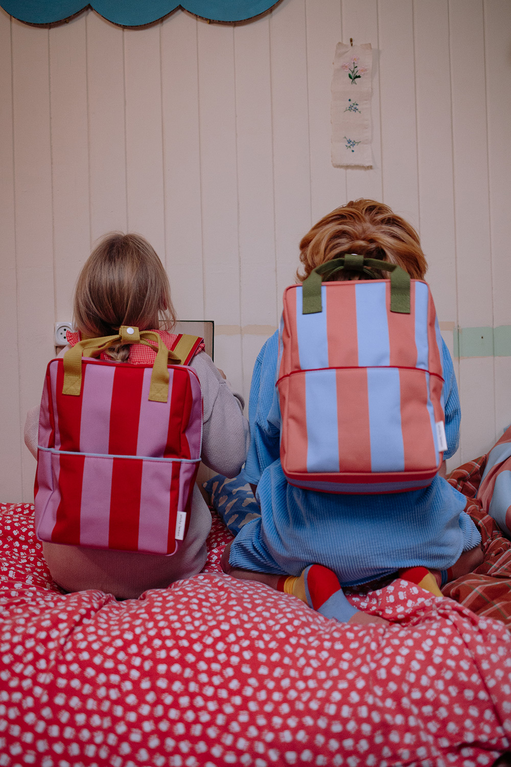 Sticky Lemon Stripe Backpack Medium - Red Apple + Rosebay Pink Stripes