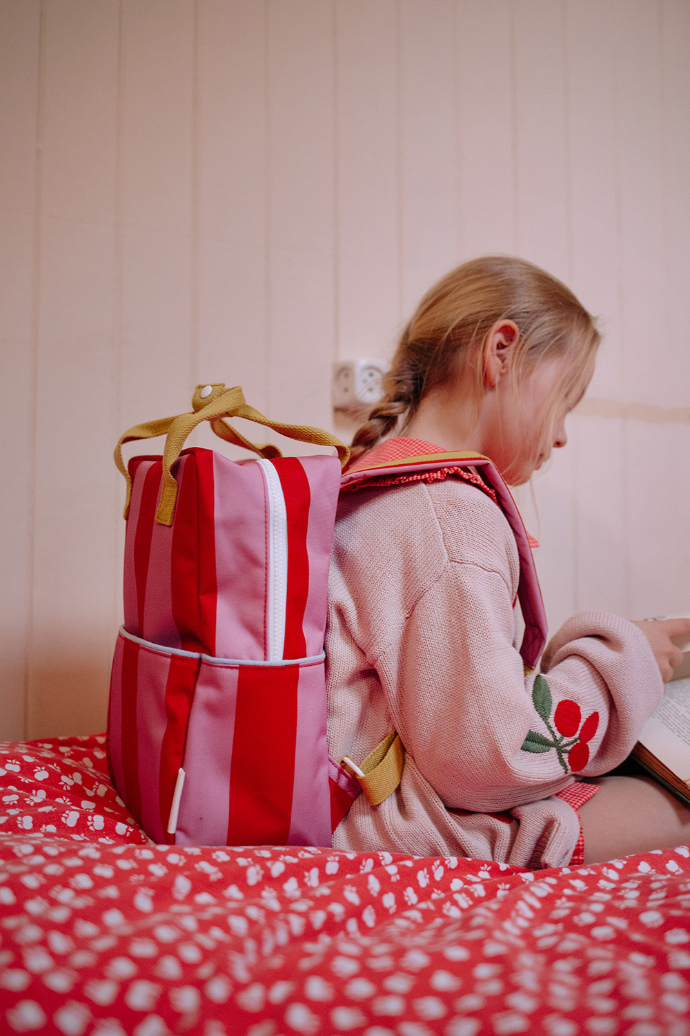 Sticky Lemon Stripe Backpack Medium - Red Apple + Rosebay Pink Stripes