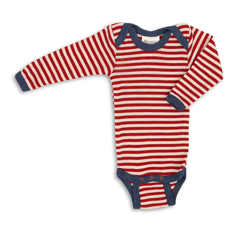 Baby Long Sleeve Wool Shirt - Red/Navy Stripes