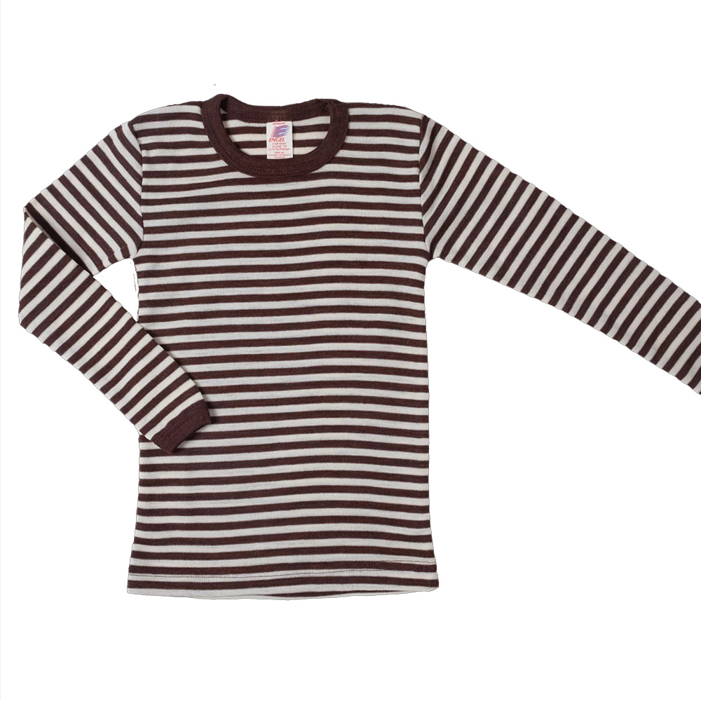 Kids Long Sleeve Wool Shirt - Cinnamon Stripes