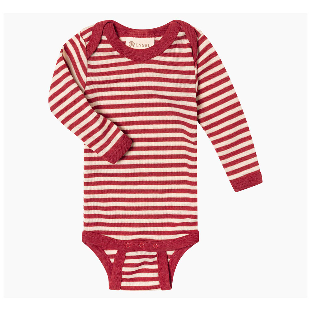 Baby Long Sleeve Wool Shirt - Red Stripes