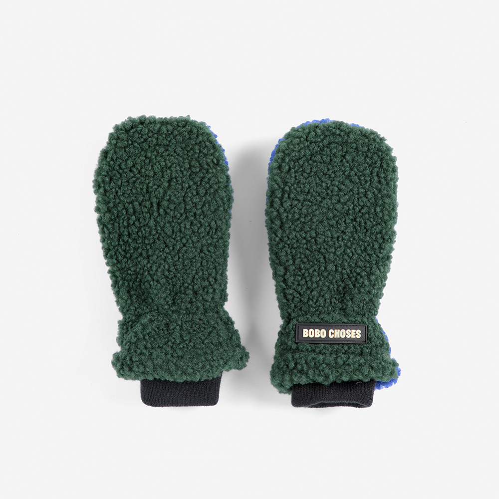 Colour Block Sheepskin Mittens – Dark Green