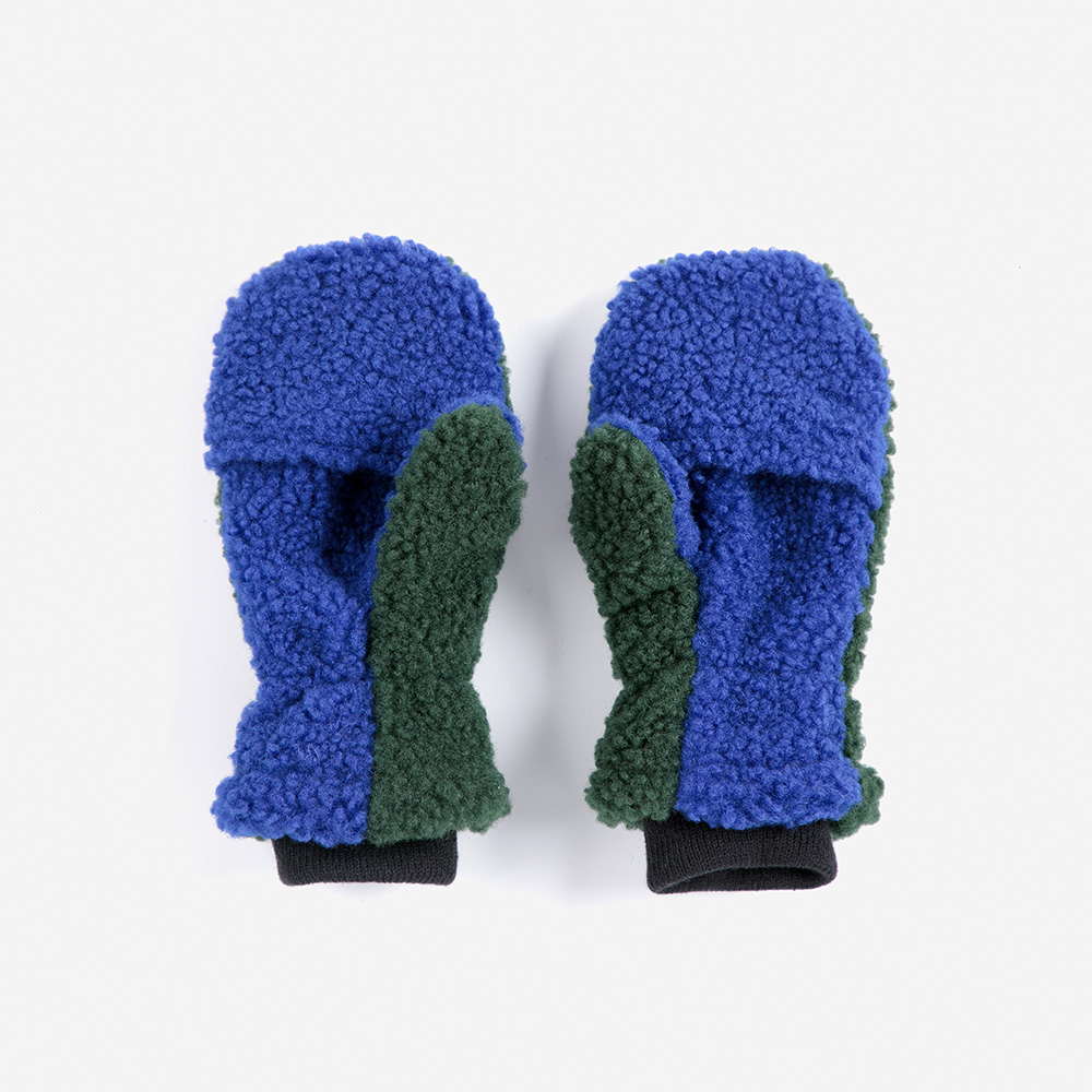 Colour Block Sheepskin Mittens – Dark Green