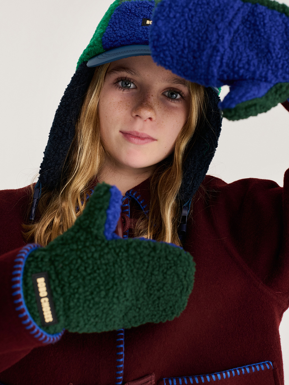 Colour Block Sheepskin Mittens – Dark Green