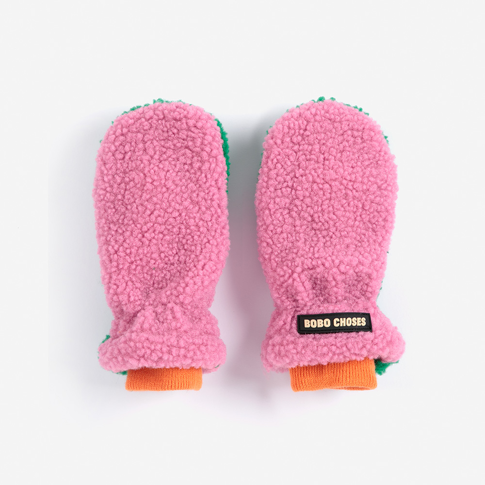 Colour Block Sheepskin Mittens – Fuchsia