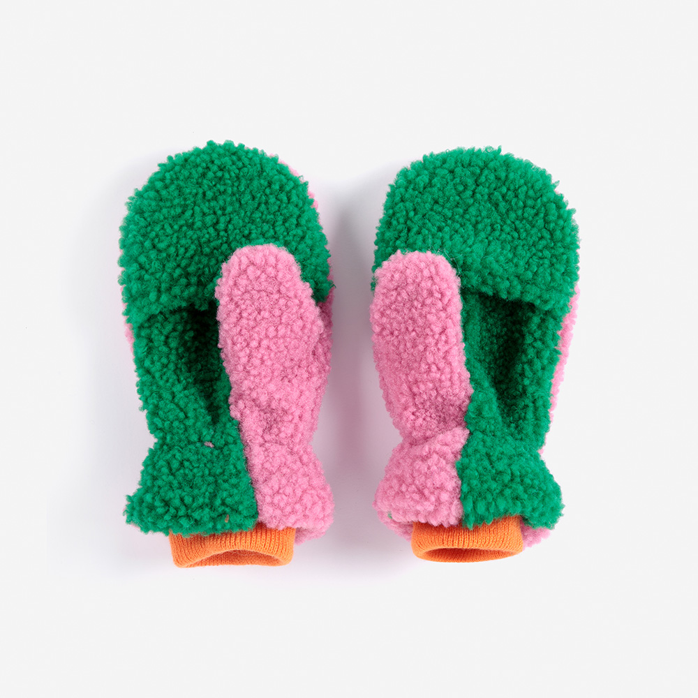 Colour Block Sheepskin Mittens – Fuchsia