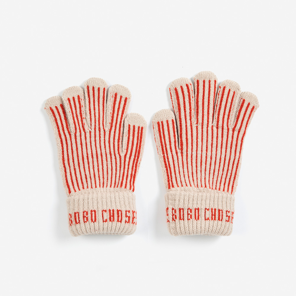 Bobo Choses Red Stripes Knitted Gloves