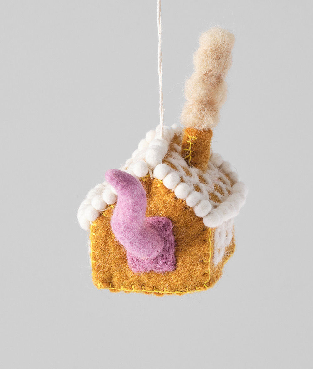 Hanging Felt Ornament - Gretel, Cat in Gingerbread House