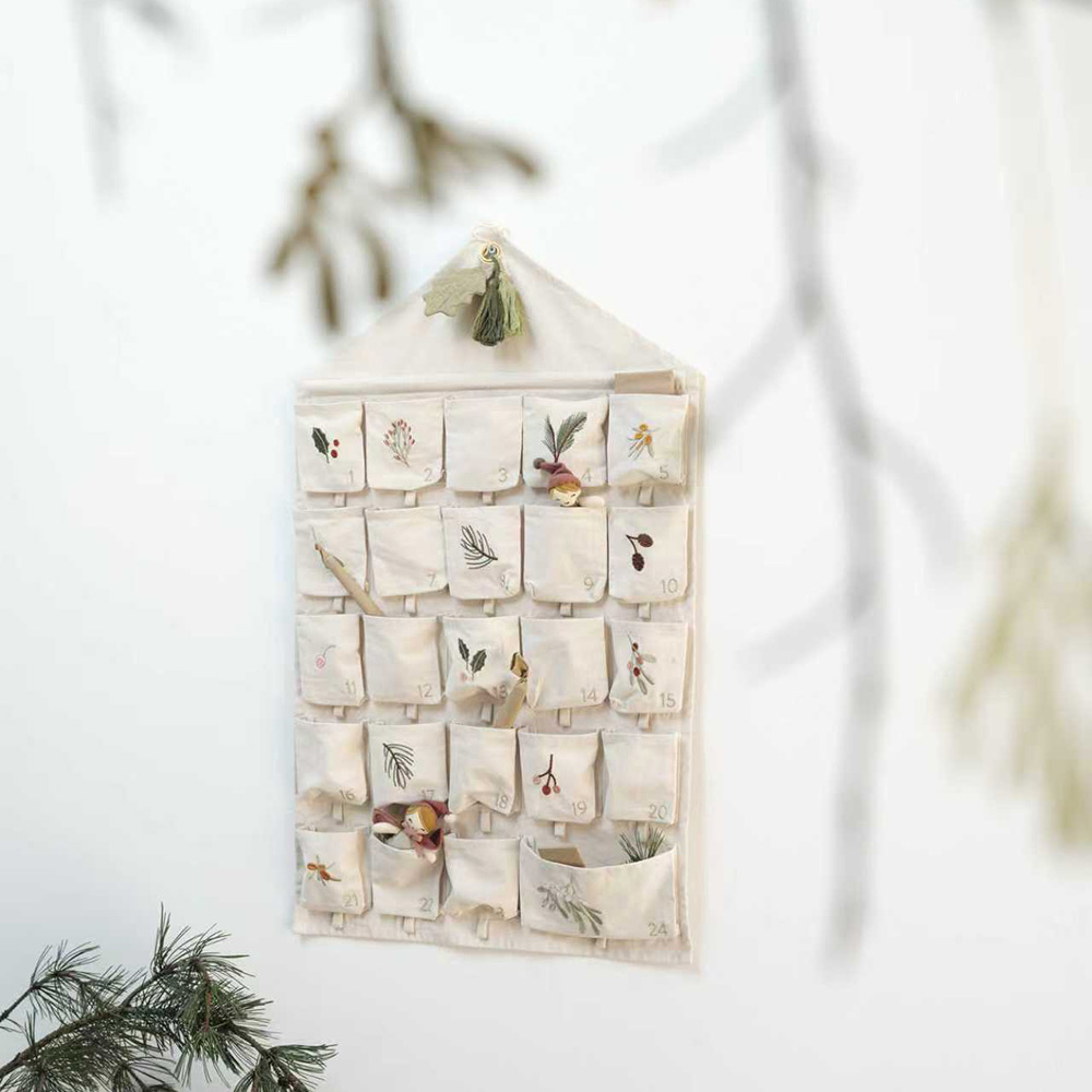 Yule Greens Embroidered Advent Calendar – Natural