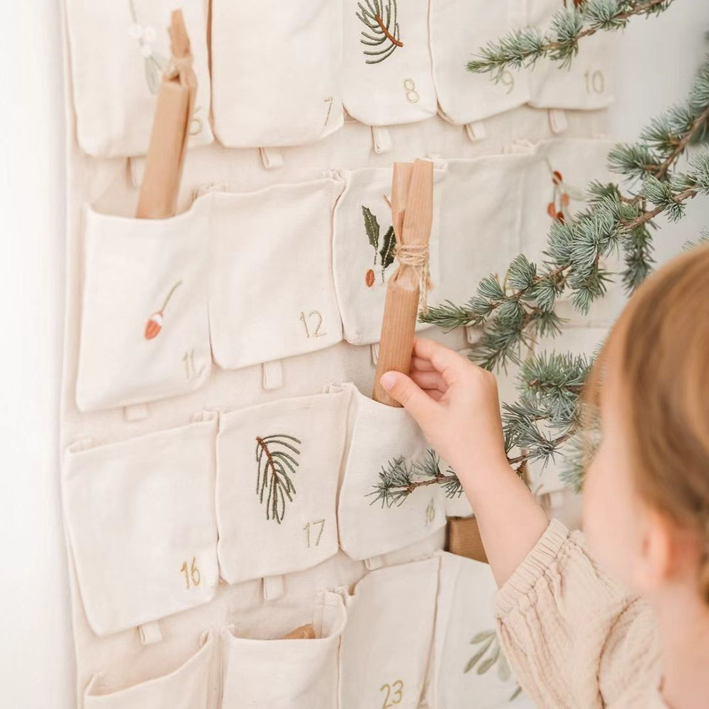 Yule Greens Embroidered Advent Calendar – Natural